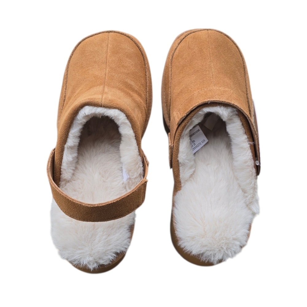 Suede Faux Fur Slip On Tan Platform Convertible Clogs Size 8 - Picture 5 of 6